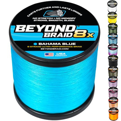 Beyond Braid Braided Fishing Line -Super Strong - Abrasion Resistant - No Stretch -Blue Camo, Moss Camo, White, Green, Pink, Blue, 4 Strand 8 Strand - color: Bahama Blue 8X - No Fade, size: 8LB (300 Yards)