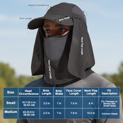 Surblue Neck Face Flap Outdoor Cap UV Protection Sun Hats Fishing Hat Quick-Drying UPF50+ - color: Grey, size: Medium