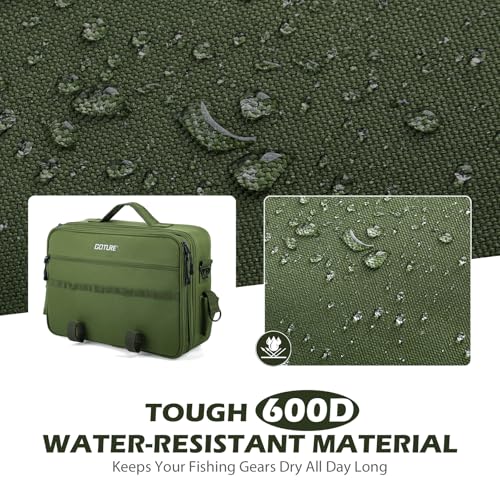 Goture Fishing Reel Case, Hard Shell Customize Storage Bag | Modular dividers for custom fit 600D water-resistant fabric & EVA padding Integrated rod straps & quick-access pockets - color: Green