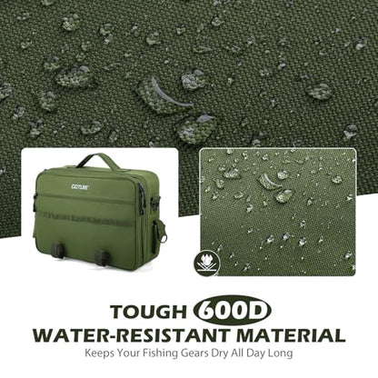 Goture Fishing Reel Case, Hard Shell Customize Storage Bag | Modular dividers for custom fit 600D water-resistant fabric & EVA padding Integrated rod straps & quick-access pockets - color: Green