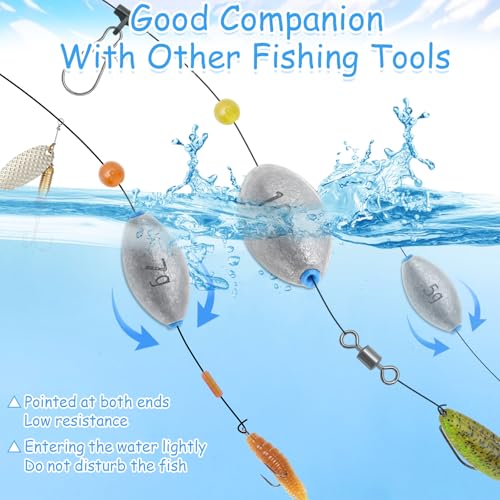 25Pcs 5 Size Egg Fishing Sinker Weights Assortment | Oval Shaped Bullet Bass Casting Fishing Weights for Saltwater Freshwater