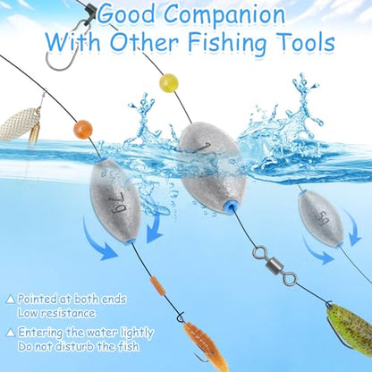 25Pcs 5 Size Egg Fishing Sinker Weights Assortment | Oval Shaped Bullet Bass Casting Fishing Weights for Saltwater Freshwater