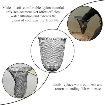 Fishing Net Replacement Foldable Trout Net Replacement Nylon Fishing Landing Mesh for Freshwater Saltwater Robust 24 Strands - color: Black, size: 15.8in dia-21.7in depth(49.5in Cir)-1P