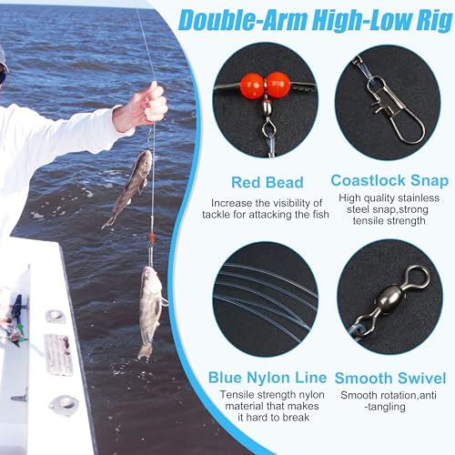 Fishing Leaders Saltwater Fishing Rigs Fishing Wire Leaders with Swivels Snaps High-Strength Fishing Leader Line Rig Bottom Rig Nylon Steel Sea Surf Fishing Rigs Tackle 1Arm 2Arms - color: Blue Nylon, style: 2 Arm, 12pcs