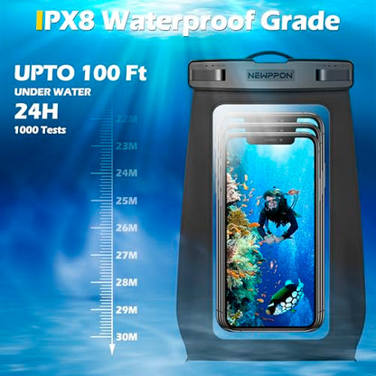 4 Pack Floating Waterproof Phone Pouch - Universal Large Floatable Water Proof Dry Bag Case - Float Clear Cell Holder with Lanyard - for iPhone 17 Pro Max Samsung Galaxy - Beach Swimming Pool - color: Green+Pink+Black+Blue