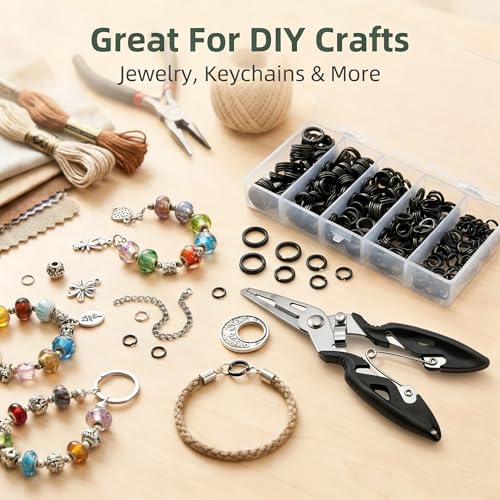 Fishing Split Rings Kit: 250pcs Heavy Duty Steel Fishing Lure Making Ring Fishing Hook Connector Tackle - color: Black Split Large Plier Set