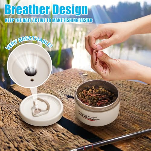 THKFISH Fishing Bait Container, Stainless Steel Insulated Live Bait Storage, Worm Bait Holder, Bait Storage Box, Nightcrawler Box, Bait Bucket to Keeps Bait Fresh and Alive - color: 1PCS-0.6L