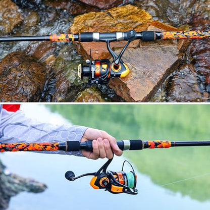 Sougayilang 3 Piece Surf Fishing Rod Combo Medium/Heavy Travel Spinning Rod with 4000/5000 Size Reel Baitfeeder Combo(9'/10'/11'12') - color: orange, size: 10ft-Spinning-3Pc-MH