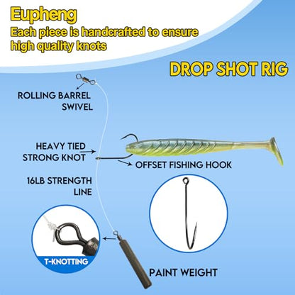 Eupheng Drop Shot Rigs for Bass Fishing, Ready Rig Kit with Barrel Swivel Drop Shot Weights Leader Line and Hook, Multiple Specifications Available - size: #1 Hook- 1/8 oz Weight-Qty 5