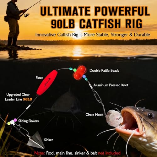 Dovesun Catfish Rigs Take Down Rigs for Catfish Float Rigs with Rattles Santee Rig Circle Hooks 6/0 8/0 Ready to Use Catfishing Tackle 6pcs - size: 6/0Hook * 6PCS