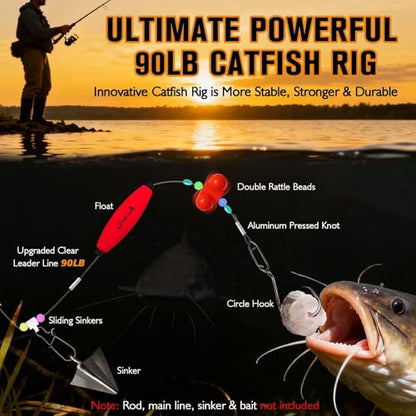 Dovesun Catfish Rigs Take Down Rigs for Catfish Float Rigs with Rattles Santee Rig Circle Hooks 6/0 8/0 Ready to Use Catfishing Tackle 6pcs - size: 6/0Hook * 6PCS