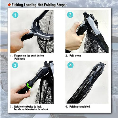Fiblink Folding Aluminum Fishing Landing Net Fish Net with Extending Telescoping Pole Handle - size: Extend Length: 45-80"