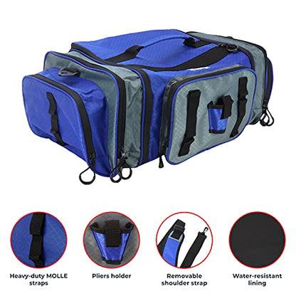 OSAGE RIVER Large Waterproof Fishing Tackle Bag with Padded Shoulder Strap, Ripstop Soft Sided Bag with Fishing Pliers Holder - color: Ash