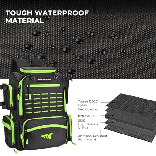 KastKing Bait Boss Fishing Tackle Backpack with Rod Holders-4 Tackle Boxes-Rain Cover,Storage for Fishing Gear - color: C: Grass Green