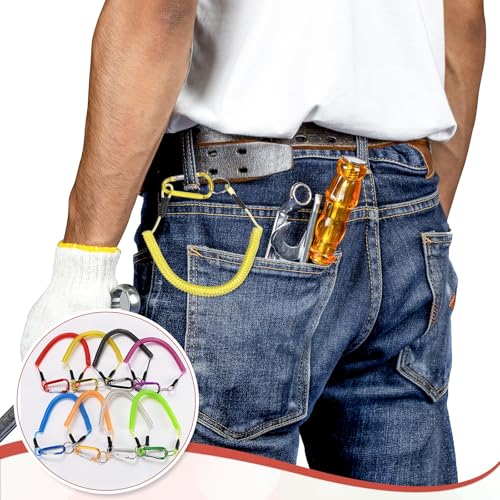 16.54IN Retractable Safety Coiled Lanyard [3PCS] - Steel Wire Fishing Rod Safety Lanyard Use for Pliers Boating - color: Yellow