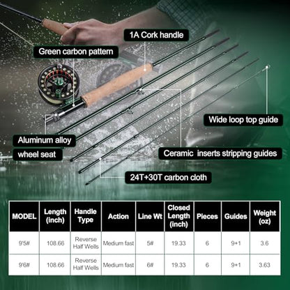 Goture Fly Fishing Rod and Reel Combo & Gear Bag, 9FT Fly Rod, Pre-Spooled Reel, Fly Line, Flies, Leader, Tippet, Forceps, Nipper and Complete Starter Kit - size: 6wt