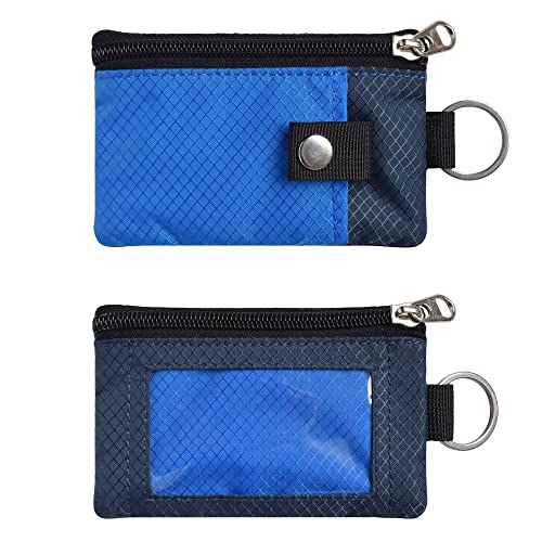 CHENSPRX Minimalist RFID Blocking Small Wallet with ID Window,WaterResistant Zip Id Case Wallet with Lanyard Keychain for Cards,Cash,Travel,Women,Men - color: Blue+Navy