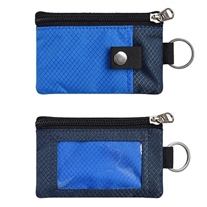 CHENSPRX Minimalist RFID Blocking Small Wallet with ID Window,WaterResistant Zip Id Case Wallet with Lanyard Keychain for Cards,Cash,Travel,Women,Men - color: Blue+Navy