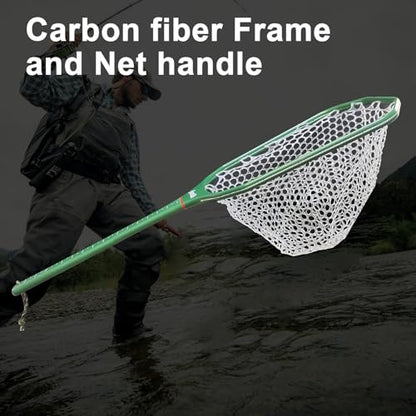 Aventik Fly Floating Fishing Net Carbon Fiber Landing Trout Net Light Weight Clear Rubber Ghost Net Catch & Release - color: Stealth Boat Frame long handle black magnet