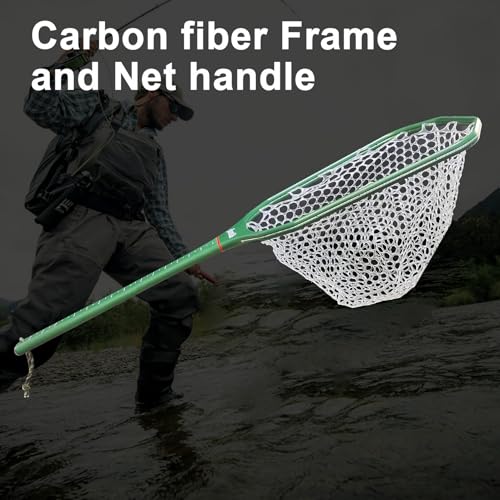 Aventik Fly Floating Fishing Net Carbon Fiber Landing Trout Net Light Weight Clear Rubber Ghost Net Catch & Release - color: green
