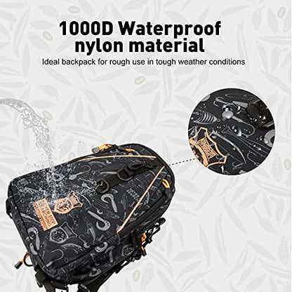 KINGDOM Fishing Tackle Storage Bag With Fishing lure Box, Water-Resistant Fishing Backpack with Rod Holder, Fishing Gear Bag - color: Black