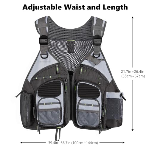 BASSDASH Strap Fishing Vest Adjustable for Men and Women, for Fly Bass Fishing and Outdoor Activities - color: Charcoal Grey