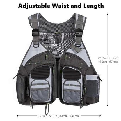 BASSDASH Strap Fishing Vest Adjustable for Men and Women, for Fly Bass Fishing and Outdoor Activities - color: Charcoal Grey