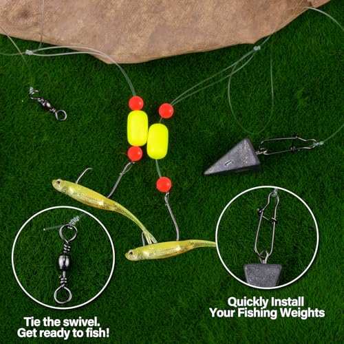 Alwonder 5-Pack Pompano Rigs Surf Fishing Rigs with Snell Floats, Saltwater Live Bait Rig Swivels Duo Lock Snaps Circle Wide Gap Kahle Hooks Rig for Beach Surf Casting Pier Jetty Fishing - color: Red 5-Pack, size: #2/0 Circle Hook
