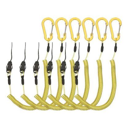 PATIKIL Coiled Lanyards with Buckle Retractable Safety Ring and Quick Release Detachable Buckle for Fishing Equipment - color: Yellow, size: 40 Inch