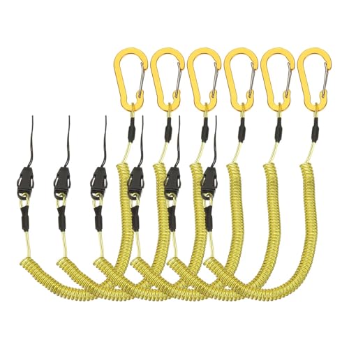 PATIKIL Coiled Lanyards with Buckle Retractable Safety Ring and Quick Release Detachable Buckle for Fishing Equipment - color: Yellow, size: 47 Inch