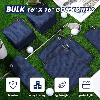 Batiyeer 12 Pcs Golf Towel Bulk for Golf Bags Microfiber Fabric Towel with Clip Waffle Pattern, Fitness, Camping, Hiking, Yoga - color: Navy Blue