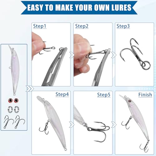 Unpainted Fishing Lures Making Kit DIY Blank Lures Crankbaits Minnow Jerkbait Hard Bait Set with Treble Hooks, Split Rings, Lure Eyes, Lure Stickers Lure Making Supplies Make Your Own Fishing Lures - style: 12pcs Lures Kit