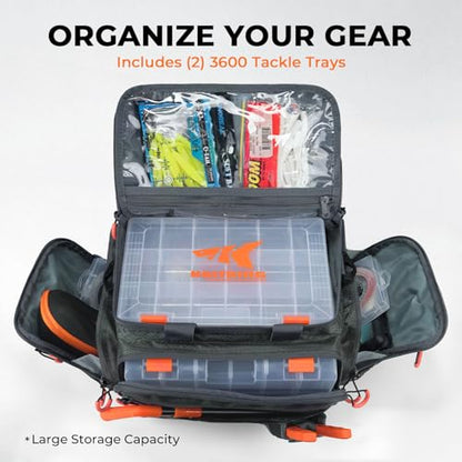 KastKing Fishing Gear & Tackle Bags - Saltwater Resistant Fishing Bags - Fishing Tackle Storage Bags - color: A4: Medium-Hoss(With (2) 3600 Trays, 15"x11"x10.25")-Blackout