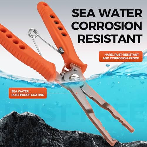 Fishing Pliers for Saltwater and Freshwater - Premium Stainless Steel Split Ring & Hook Remover with Wire Cutter, Non-Slip Handle, Spring Loaded- Must Have Bass/Boat/Kayak Fishing Gear (Black) - color: Black