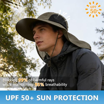 Sun Hat for Men Women with Neck Flap,UPF 50+ UV Protective Hiking Fishing Hats,Wide Brim Sun Hat for Women&Men - color: 1pack-greensleeves