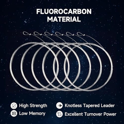 Maxcatch Fluorocarbon Tapered Leader 6 Pack – Fly Fishing Leaders with Pre-Tied Loop, 100% Pure Fluorocarbon, High Strength & Low Visibility, 9ft – 3X/4X/5X/6X - size: 9FT 3X-6 PACK