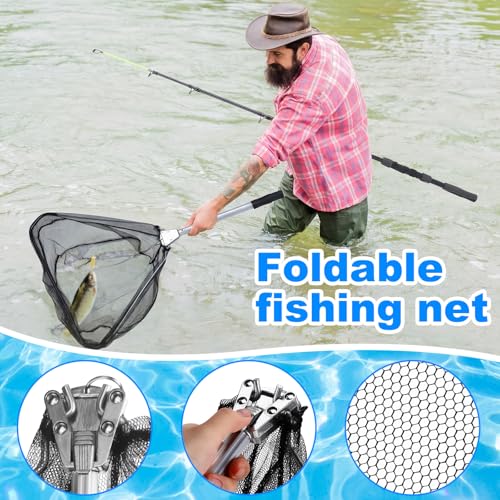 Father's Day Telescopic Fishing Rod Kit, 6.89ft/5.91ft 2 Pcs Collapsible Rod for Him with Landing Net, Tackle Bag, Gloves, Lures, Pliers, Gift for Dad for Saltwater Freshwater Fishing - size: 6.89 FT