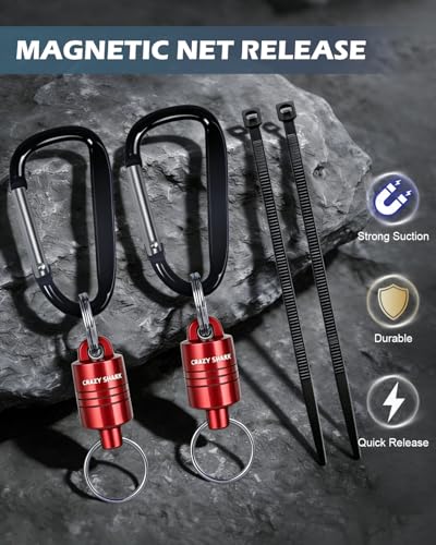 Magnetic Net Release for Fly Fishing, Aluminum Magnetic Quick Release Keychain, Fly Fishing Net Magnet Holder Retractor with Carabiner - color: RED-2PC