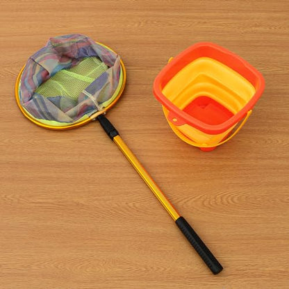 Kids Fishing Net - Telescopic Landing Net with Aluminum Pole Handle, Collapsible Bucket Sand Pail, Butterfly Net for Outdoor Play - color: Orange
