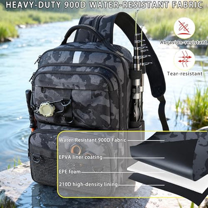 Fishing Backpack with Tackle Boxes and Rod Holder, 24L Fishing Sling Bag with Fishing Lures Kit, Fishing Gear Bag Gifts for Men Women - Gray Camo Backpack - color: Gray Camo Backpack