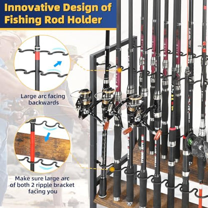 Olakee Fishing Rod Holders, Rolling Fishing Rod Rack for Garage & Boat, Tackle Box & Reel Holder Cart, Easy Assembly Fishing Gear Management System, Ideal Birthday Gift for Men Dad Anglers - color: 16 Rods,Carbonized Black