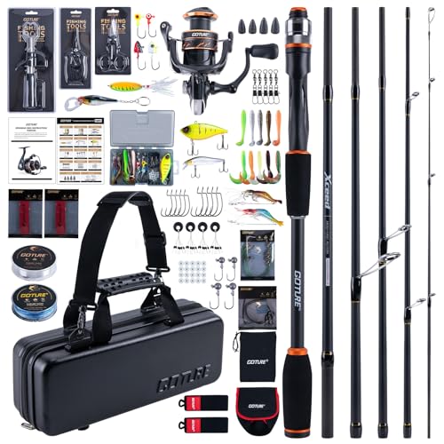 Goture Spinning Fishing Rod & Reel Combo with Carrier Bag,6.6-9FT,Spin Reels, Lures Kit, Pliers, Braided Line, Fish Gripper, Carbon Fiber Freshwater Fishing Rod Full Kit for Starter - size: 7FT: Spinning Rod, style: B - Xceed 6 Pieces Rod With Pc Fishing