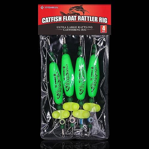 Catfish-Rig-for-Bank-Fishing-Catfishing-Tackle-Floats-with-Rattler-Santee Cooper Rig Equipment - color: Green-4 Pack, size: 2.5 inch