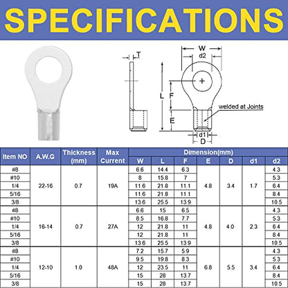 haisstronica Ring Terminals,330PCS Non-Insulated Wire Connectors Kit,Brazed Seam Fork Ring Terminals of Tinned Red Copper,AWG 22-10 Electrical Wire Crimp Connectors - size: AWG 22-10