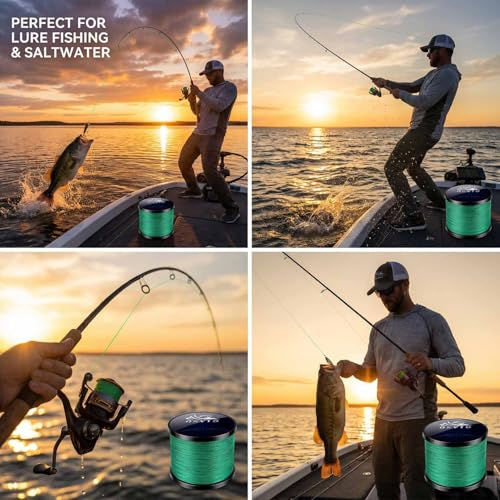 Braided Fishing Line 1000yds – 8-Strand PE Line, Emerald Green, 10LB to 100LB Test, High Sensitivity Abrasion Resistance, Zero Stretch, Saltwater Freshwater Fishing Line - size: 0.50MM/90LB