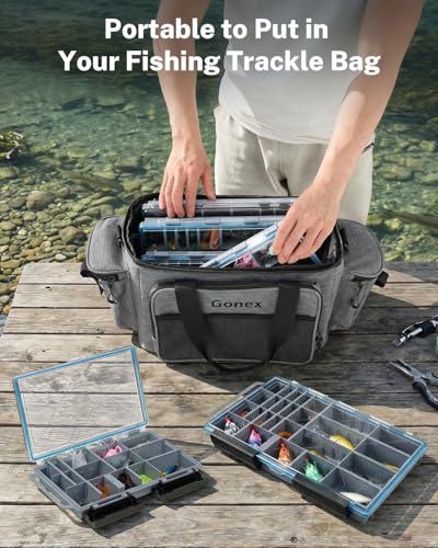 Gonex Fishing Tackle Boxes, 2-Pack Waterproof 3600 Tackle Trays with Adjustable Dividers, Portable Clear Plastic Tackle Organizers with DIY Dividers for Lures, Hooks, Bass Gear, Gray - size: 2pcs 3600 (10.9x7.3x1.7inch)