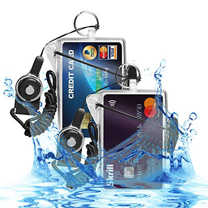 Sport Waterproof ID Card Badge Holder Case with Lanyard Cover Multiple Credit Cards, Registration, ins Card Heavy Duty Durable Locker Dry Box (2 Pack, Clear Blue)