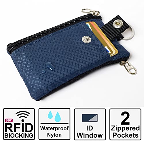 CHENSPRX Minimalist RFID Blocking Small Wallet with ID Window,WaterResistant Zip Id Case Wallet with Lanyard Keychain for Cards,Cash,Travel,Women,Men - color: Navy