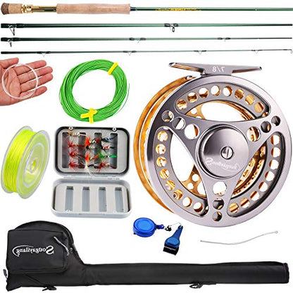 Sougayilang Fly Fishing Rod Reel Combos with Lightweight Portable Fly Rod and CNC-machined Aluminum Alloy Fly Reel,Fly Fishing Complete Starter Package - color: Fly Fishing Full Kit 7-8#