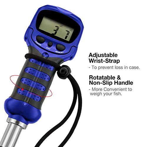 Piscifun Fish Gripper with Digital Fish Scale, Memory Function Fishing Scale, Save Up to Most 10 Set of Weight, Saltwater-Resistant, Portable Stainless Steel Fish Lip Gripper, Fishing Gear Gift - color: Blue